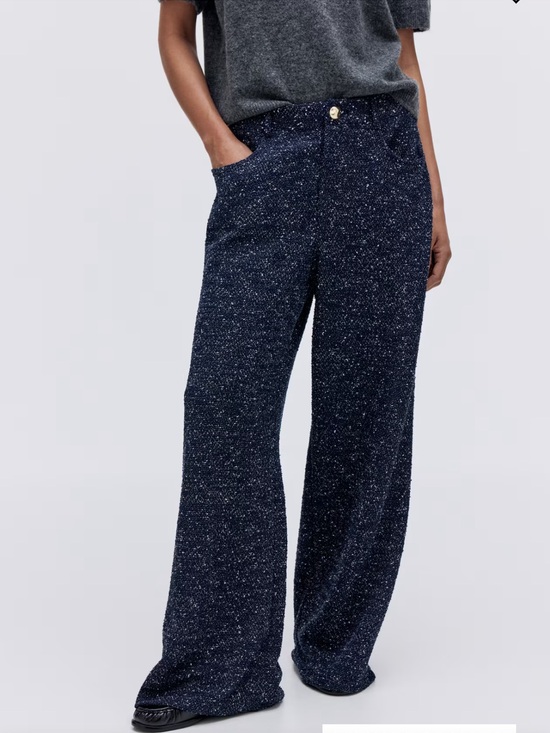 H&M Pants - H&M Bouclé Tweed High Rise Wide Leg Pants Navy Blue Size Large